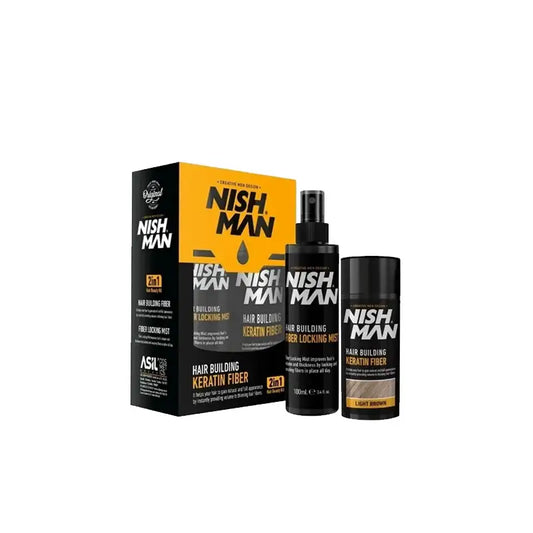 Nishman hair building keratin fiber 2in1 light brown 20g. 100ml