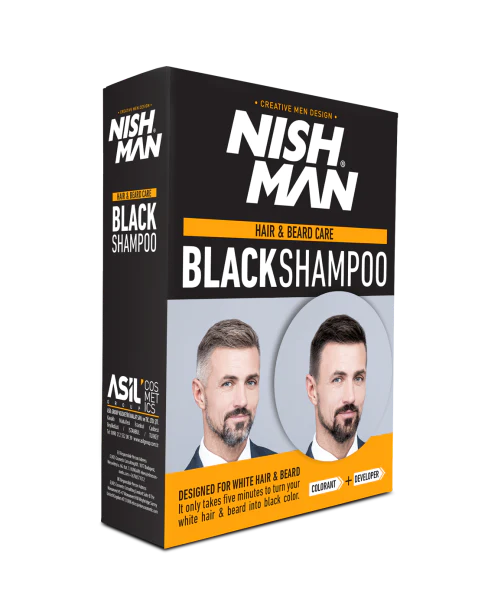 NISHMAN HAIR AND BEARD COLORING BLACK SHAMPOO SET 200+200ml